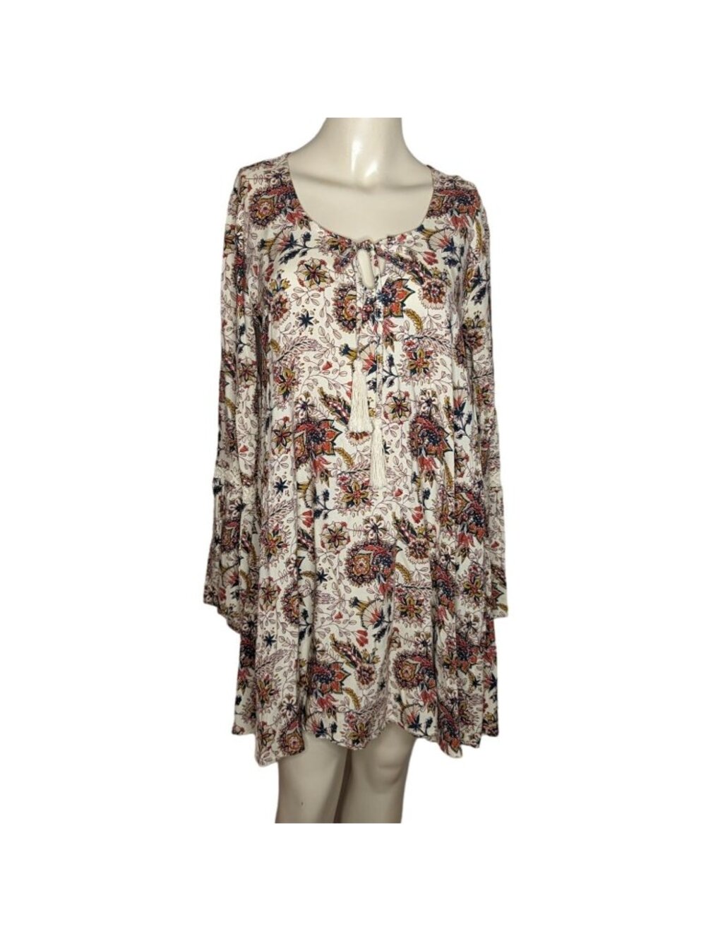 Others Follow Mini Dress Women S Paisley Floral Boho Lace Tassel Rayon NWT